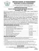 admission notification for masters in hospital management 